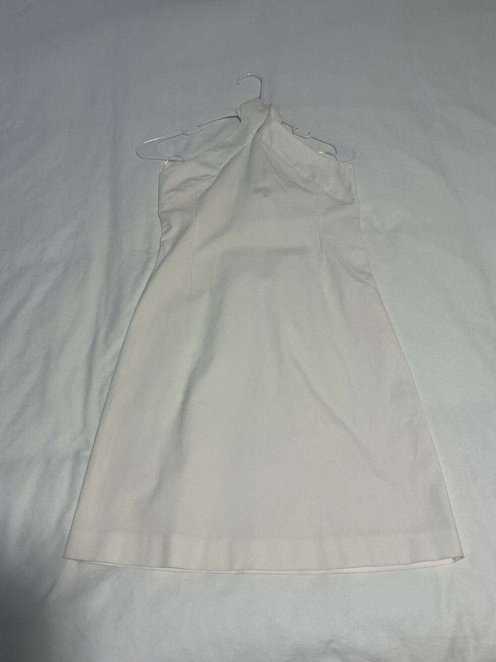 Theory White Sleeveless Midi Dress Cross Tied Collar Size 2
